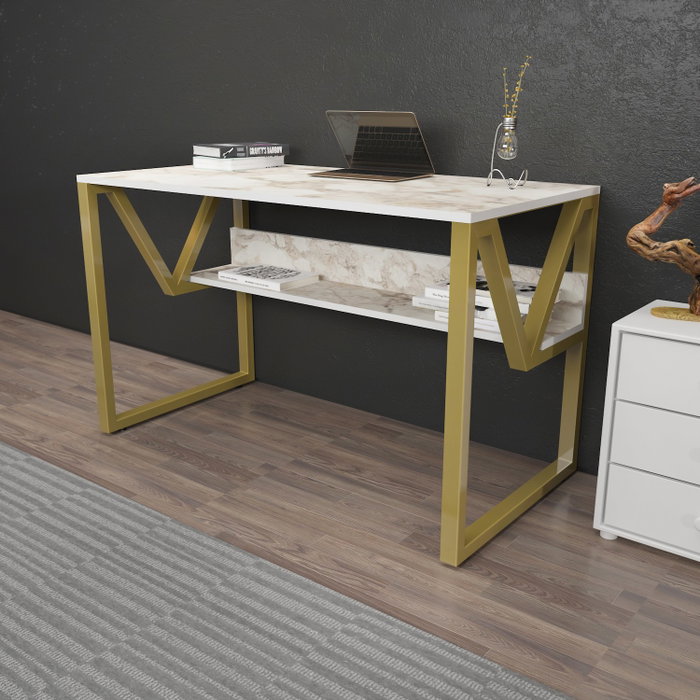 Hanah Home Lona Escritorio de Estudio Blanco y Dorado